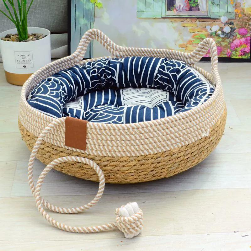 Summer Woven Cat Bed with Removable Upholstery - MR. GIFT