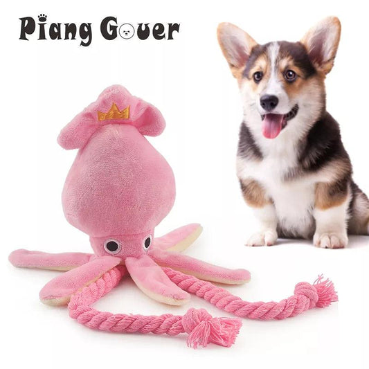 Cute Squid Sound Plush and Rope Pet Toy - MR. GIFT