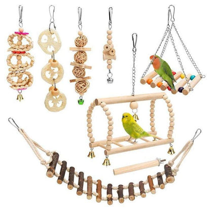 8PC Parrot Toy Set - Swing, Ball, Bell - MR. GIFT