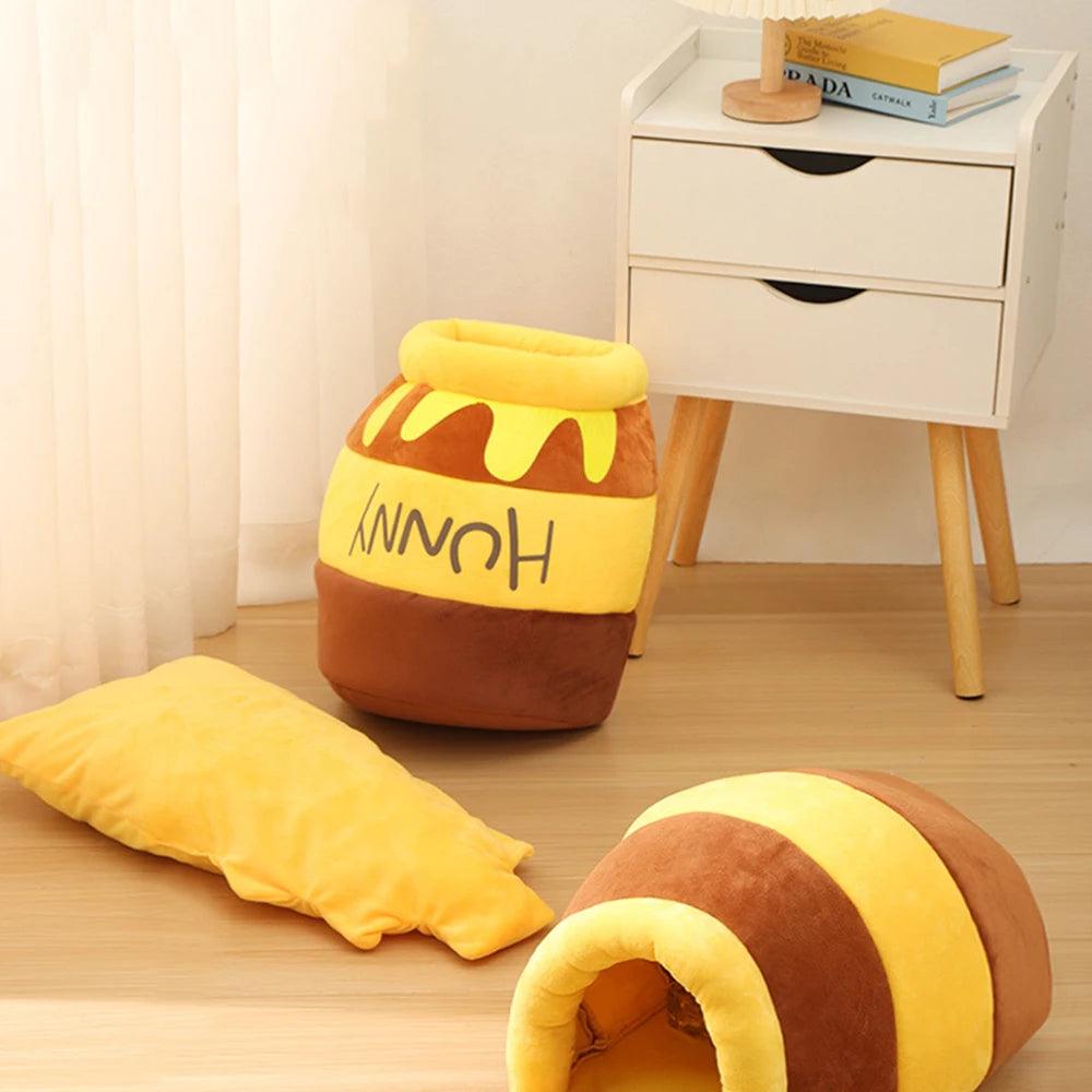 Honey Jar Shaped Cat Bed with Removable Plush Mat - MR. GIFT