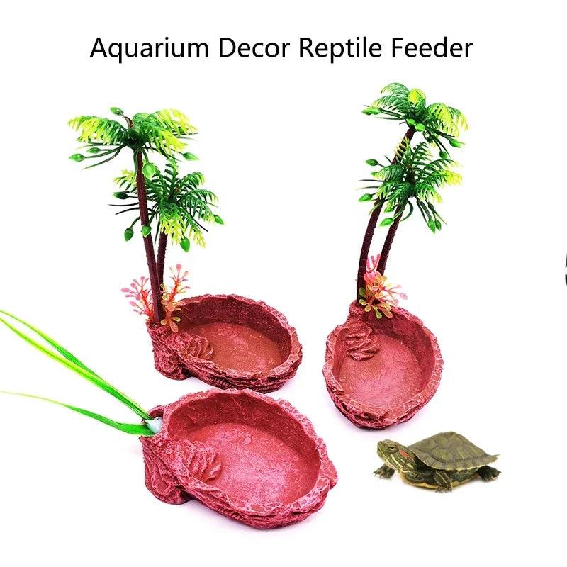 Resin Reptile Feeder Bowl Aquarium Food Water Pot - MR. GIFT