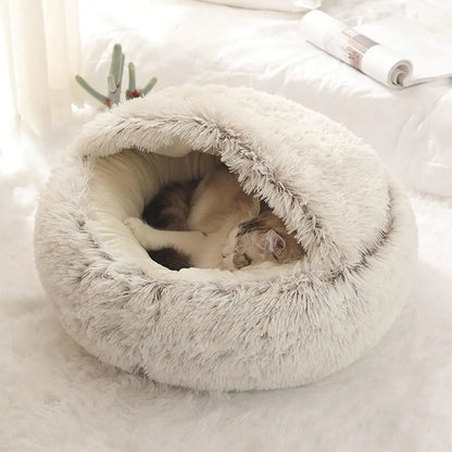Winter Warm 2-in-1 Plush Pet Bed & Cave for Small Pets