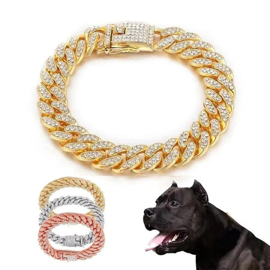 Luxury Rhinestone Dog Chain Collar in Stainless Steel - MR. GIFT