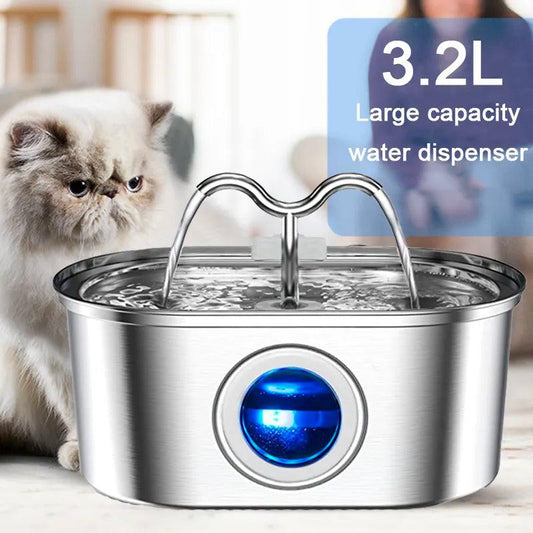 Muted Meows: Stylish and Silent Stainless Steel Cat Water Fountain - MR. GIFT