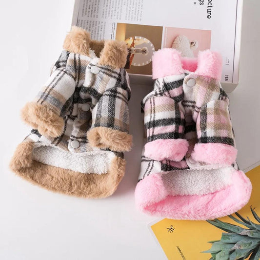 Winter Grid Pet Jacket with Fur Collar - MR. GIFT