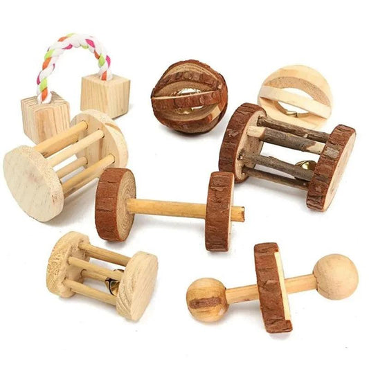 Natural Wooden Rabbit Roller & Chew Toys - MR. GIFT